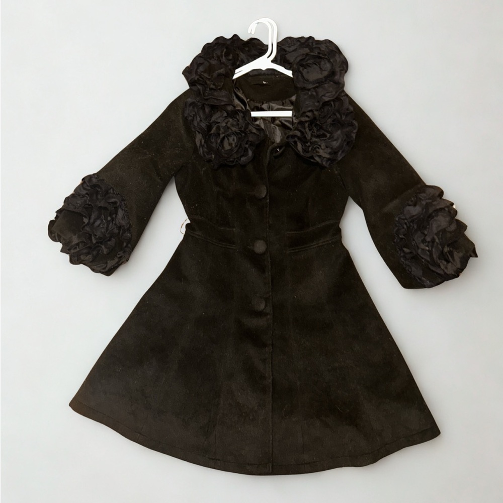 Anthropologie Ryu Black Coat with Ruffle Details